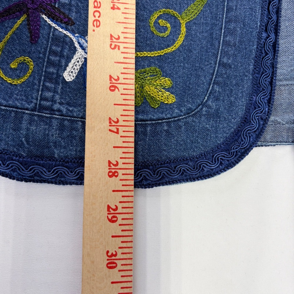 VTG Embroidered Denim Jacket Women XL Floral Boho Cottagecore Open Front Jean - Picture 8 of 10